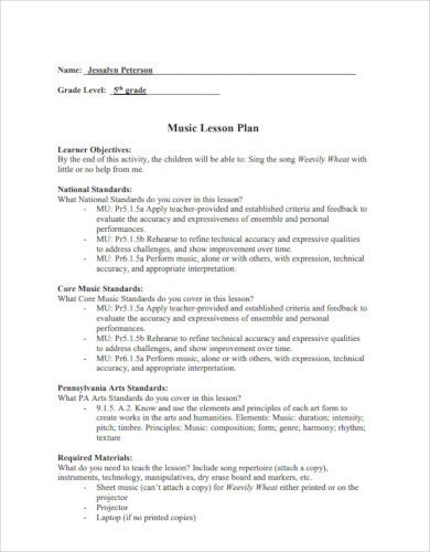 10 Best Music Lesson Plan Templates PDF Word Apple Pages Google 