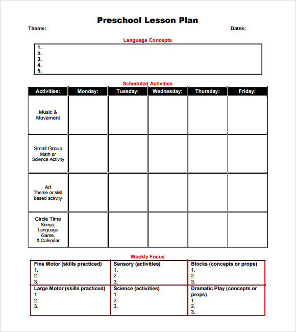 10 Sample Preschool Lesson Plans Sample Templates