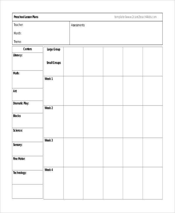 Printable Monthly Lesson Plan Template