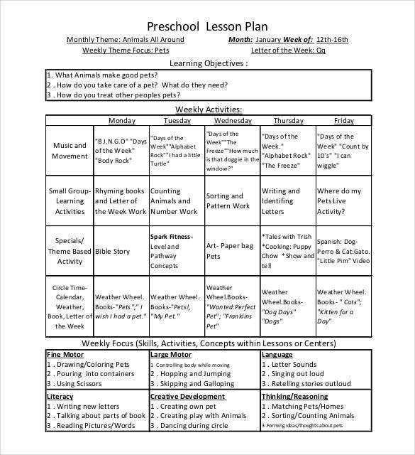 33 Preschool Lesson Plan Templates DOC PDF Excel Free Premium 