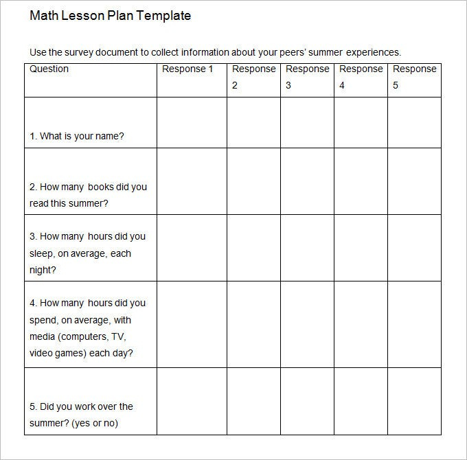 7 Math Lesson Plan Template Free PDF Word Format Free Premium 