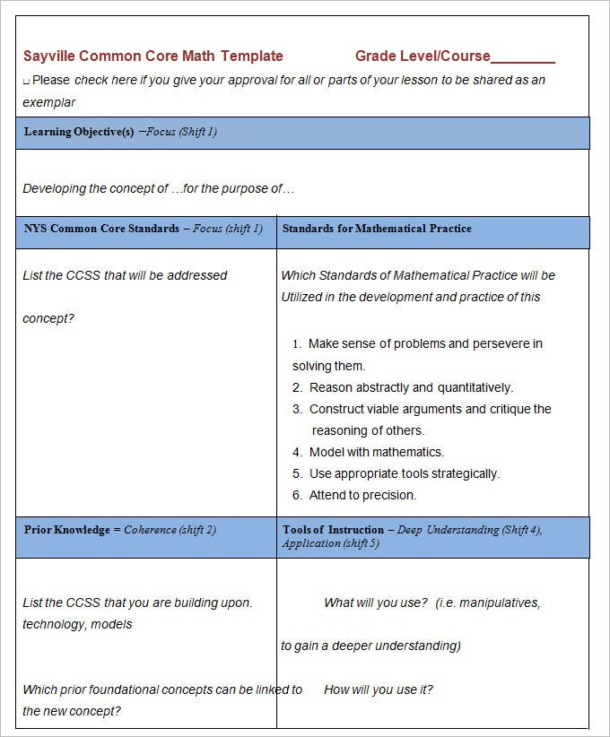 7 Math Lesson Plan Template Free PDF Word Format