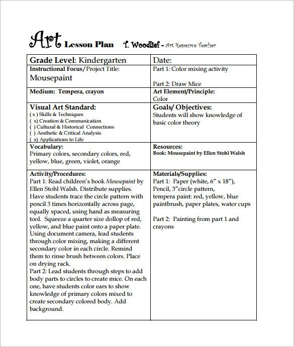 Art Lesson Plan Template 12 Free PSD Word Format Download Free 