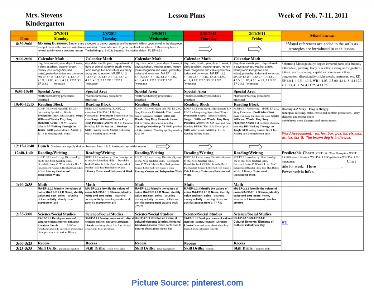 Best Lesson Plan Format For Kindergarten Kindergarten Lesson Plan 