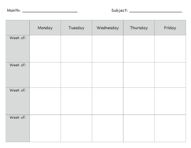 Blank Lesson Plan Calendar Template Calendar Template Printable