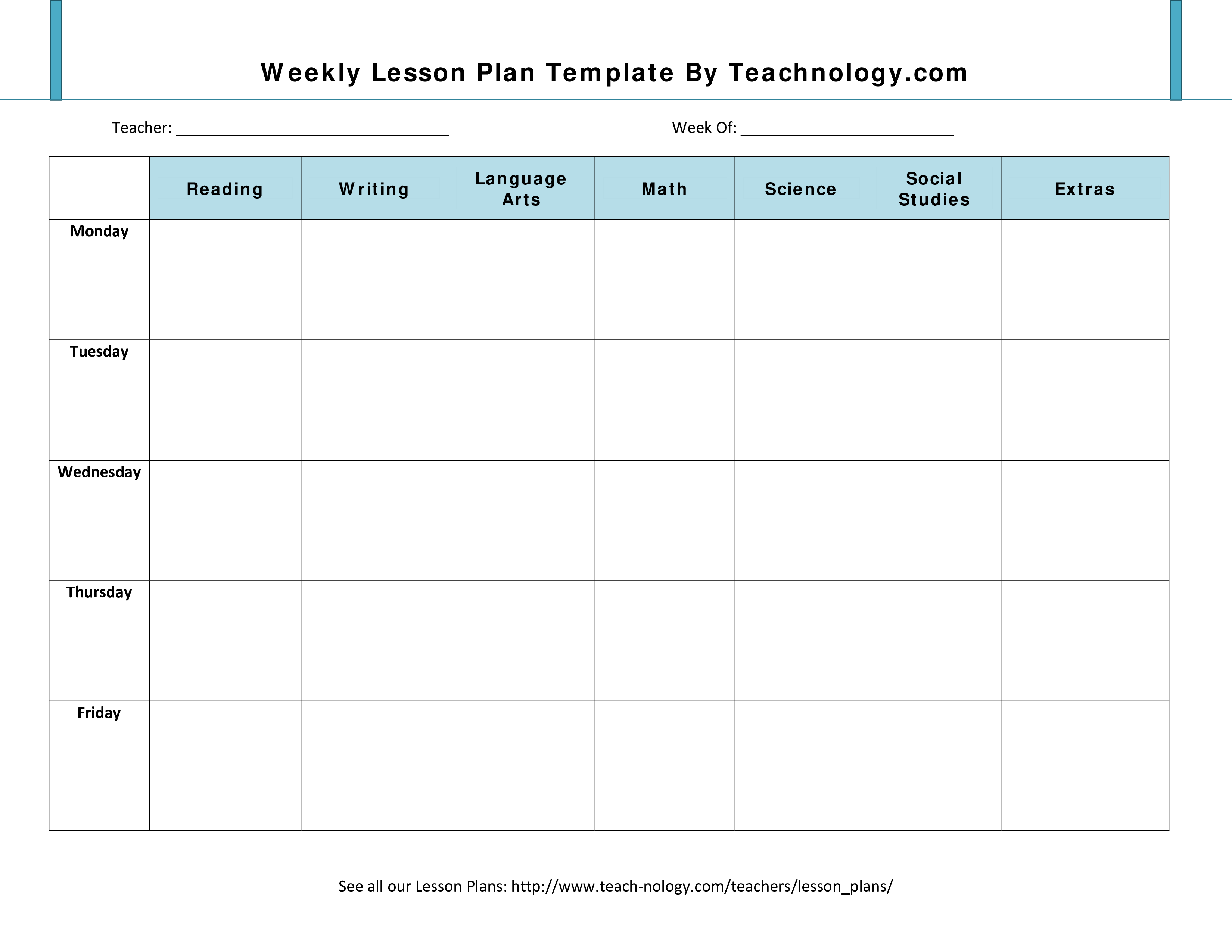 Blank Weekly Lesson Plan Templates At Allbusinesstemplates