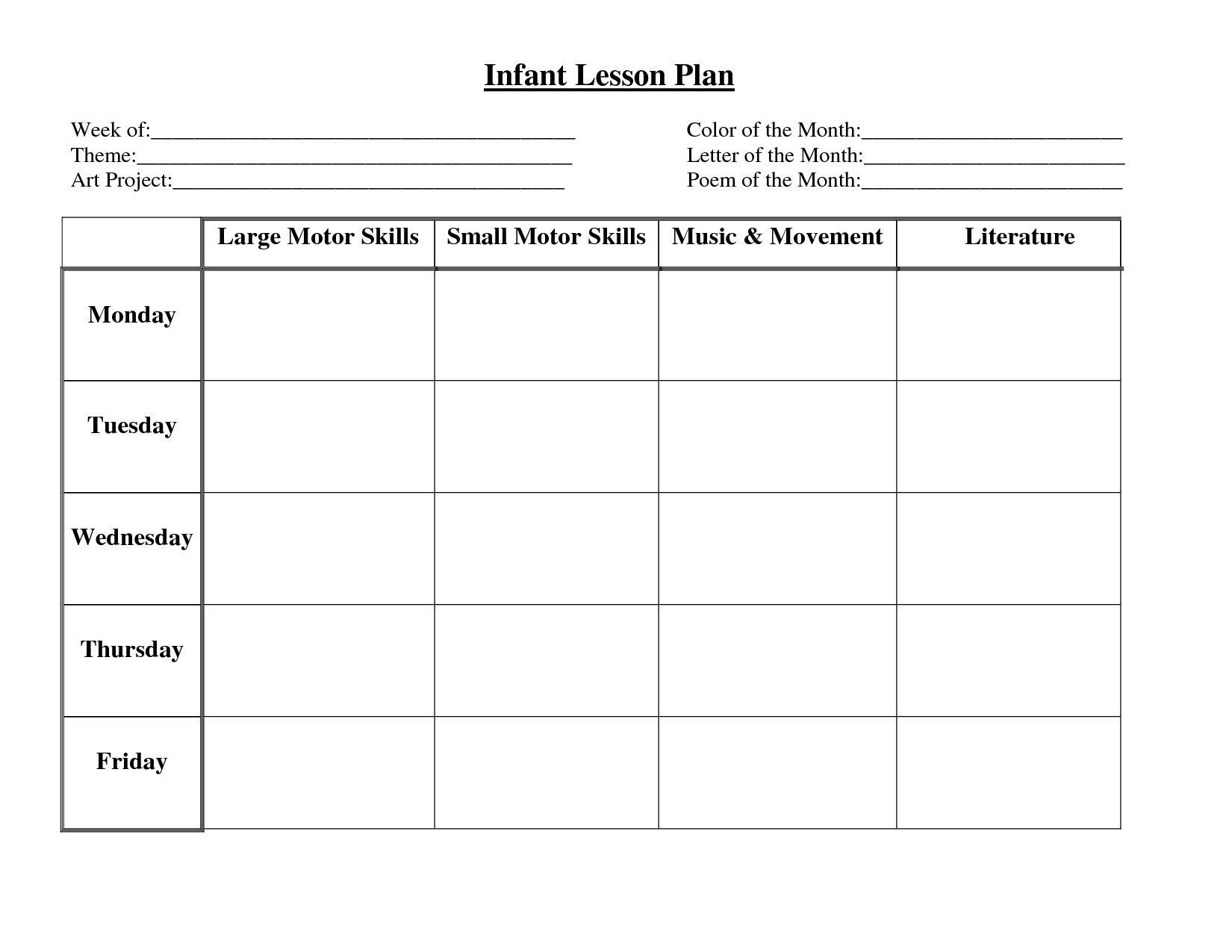 Daycare Weekly Lesson Plan Template Calendar Template Printable