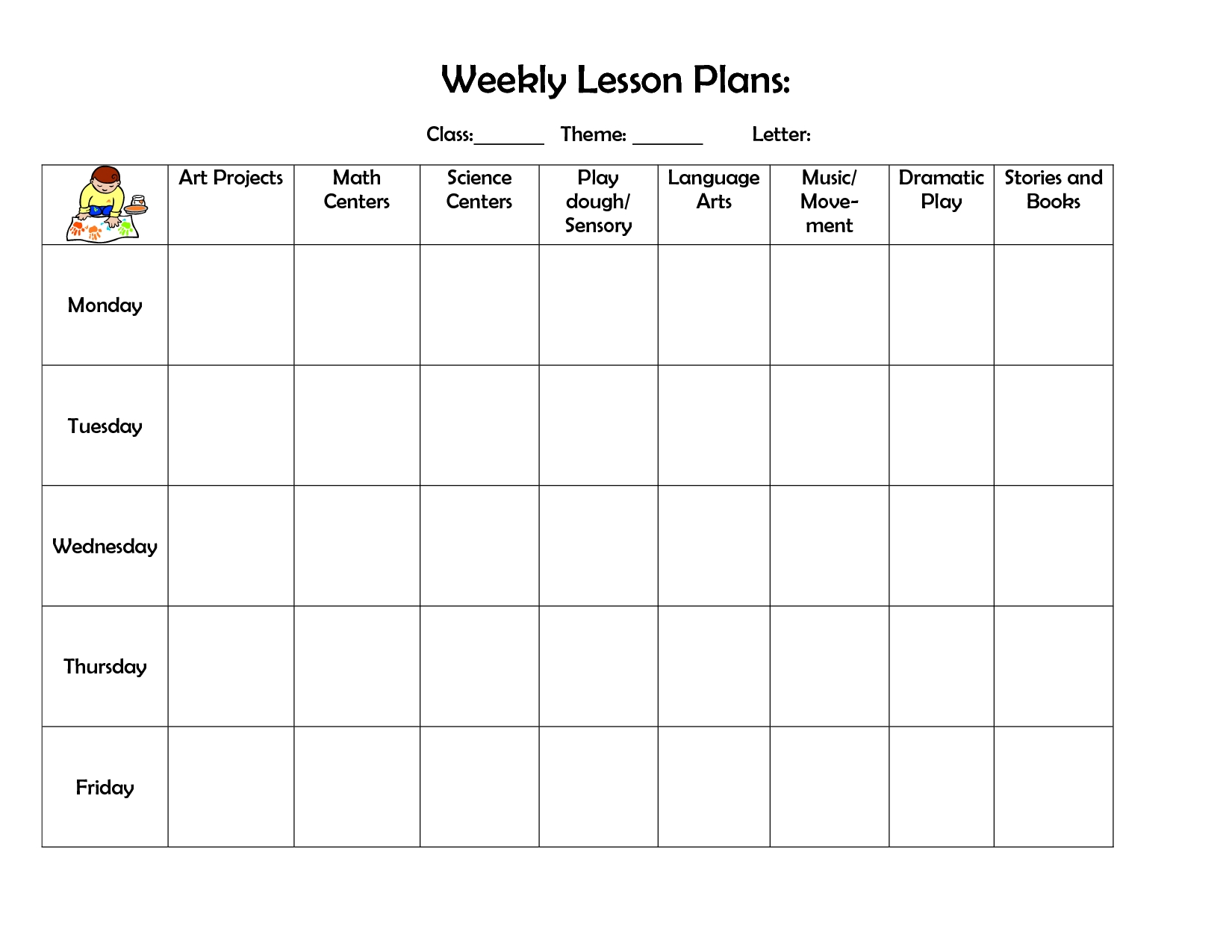 Daycare Weekly Lesson Plan Template Calendar Template Printable