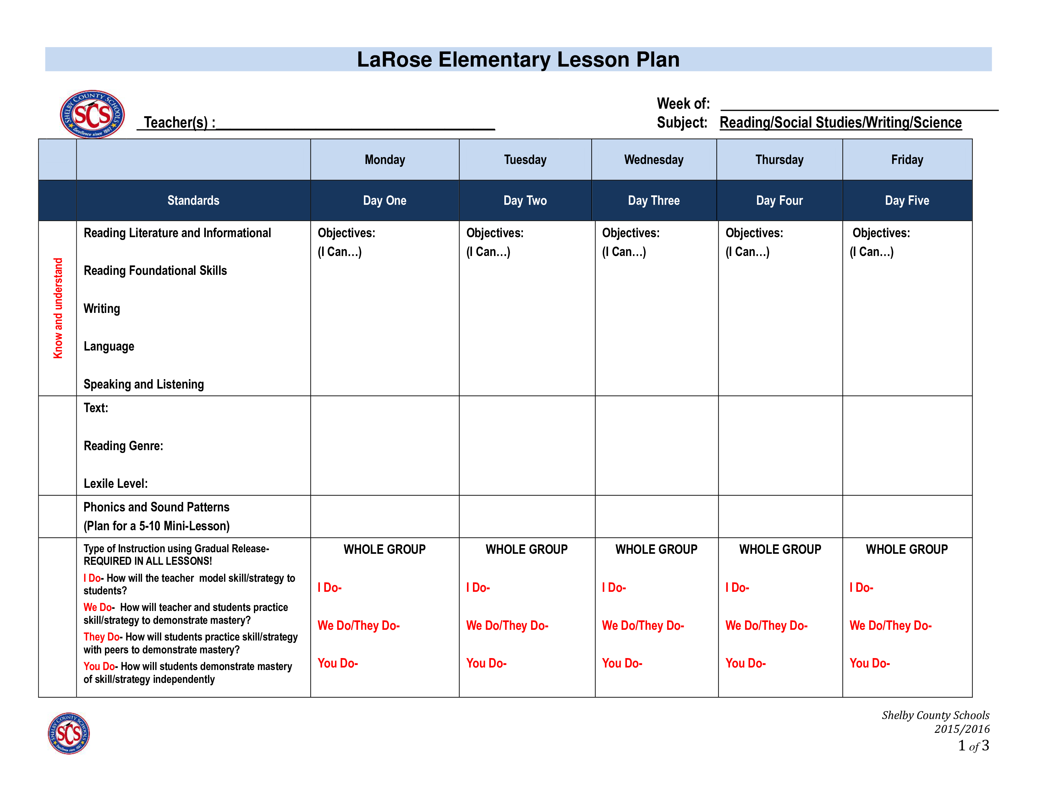 Elementary Lesson Plan Templates At Allbusinesstemplates