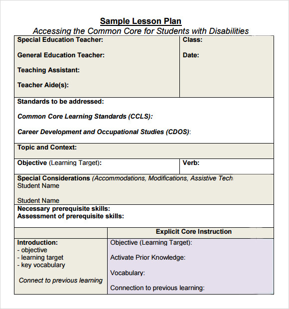 FREE 7 Sample Common Core Lesson Plan Templates In Google Docs MS 