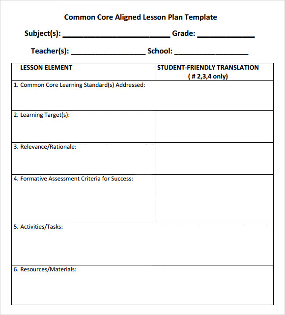 FREE 7 Sample Common Core Lesson Plan Templates In Google Docs MS 