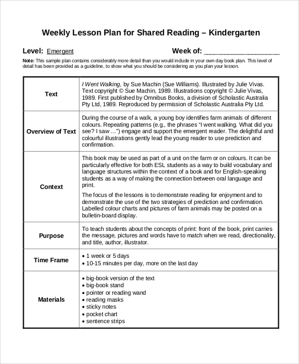 FREE 8 Sample Kindergarten Lesson Plan Templates In PDF MS Word ...
