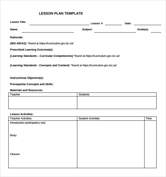 FREE 9 Sample Teacher Lesson Plan Templates In PDF MS Word Excel