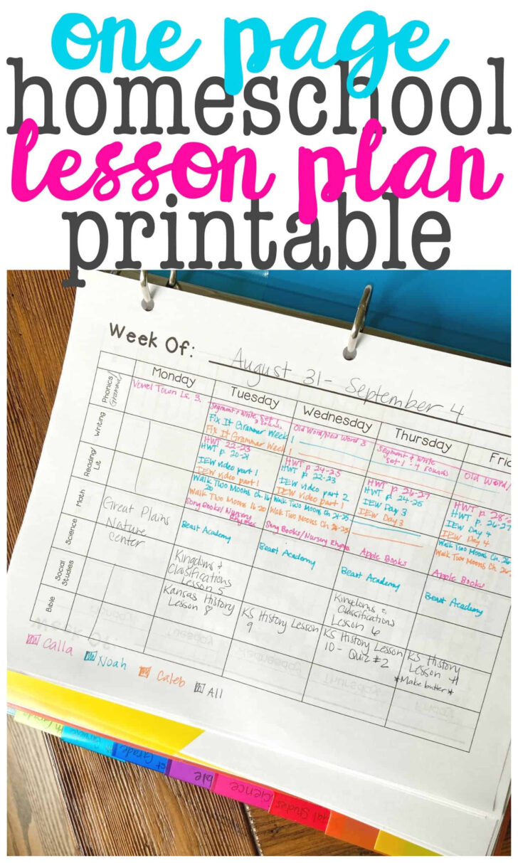 Free Printable Homeschool Lesson Plan