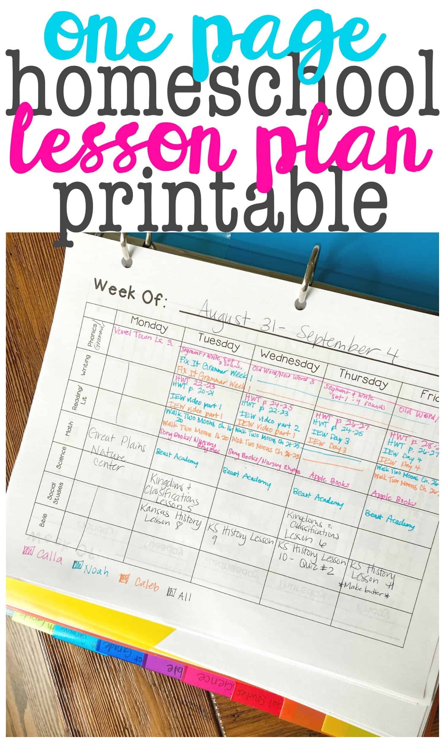 Homeschool Lesson Plan Printable I Can Teach My Child 