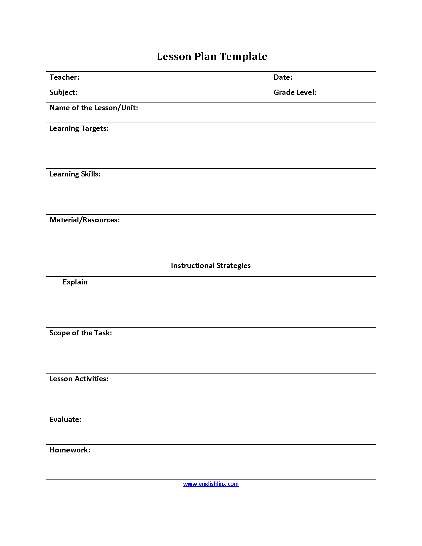 Instructional Strategies Lesson Plan Template Lesson Plan Template 