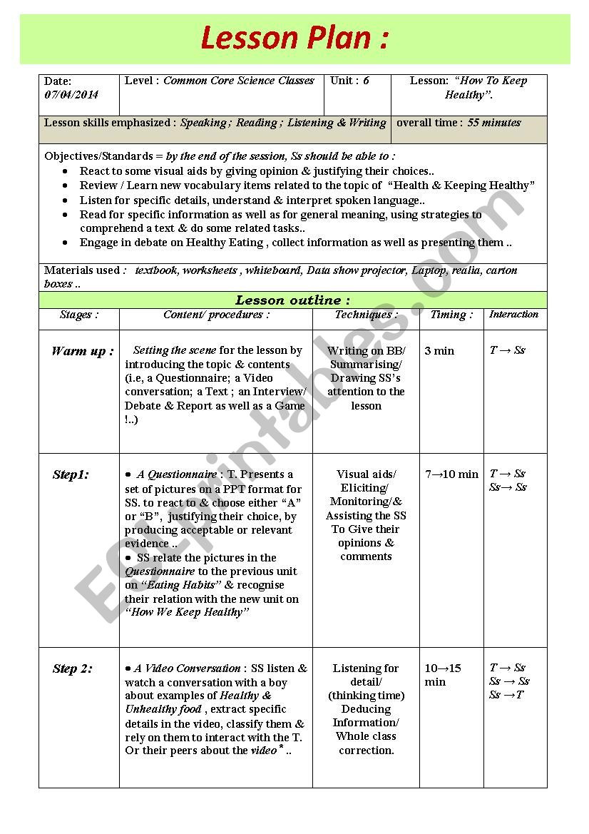 Lesson Plan For A Model Lesson ESL Worksheet By Medderraz