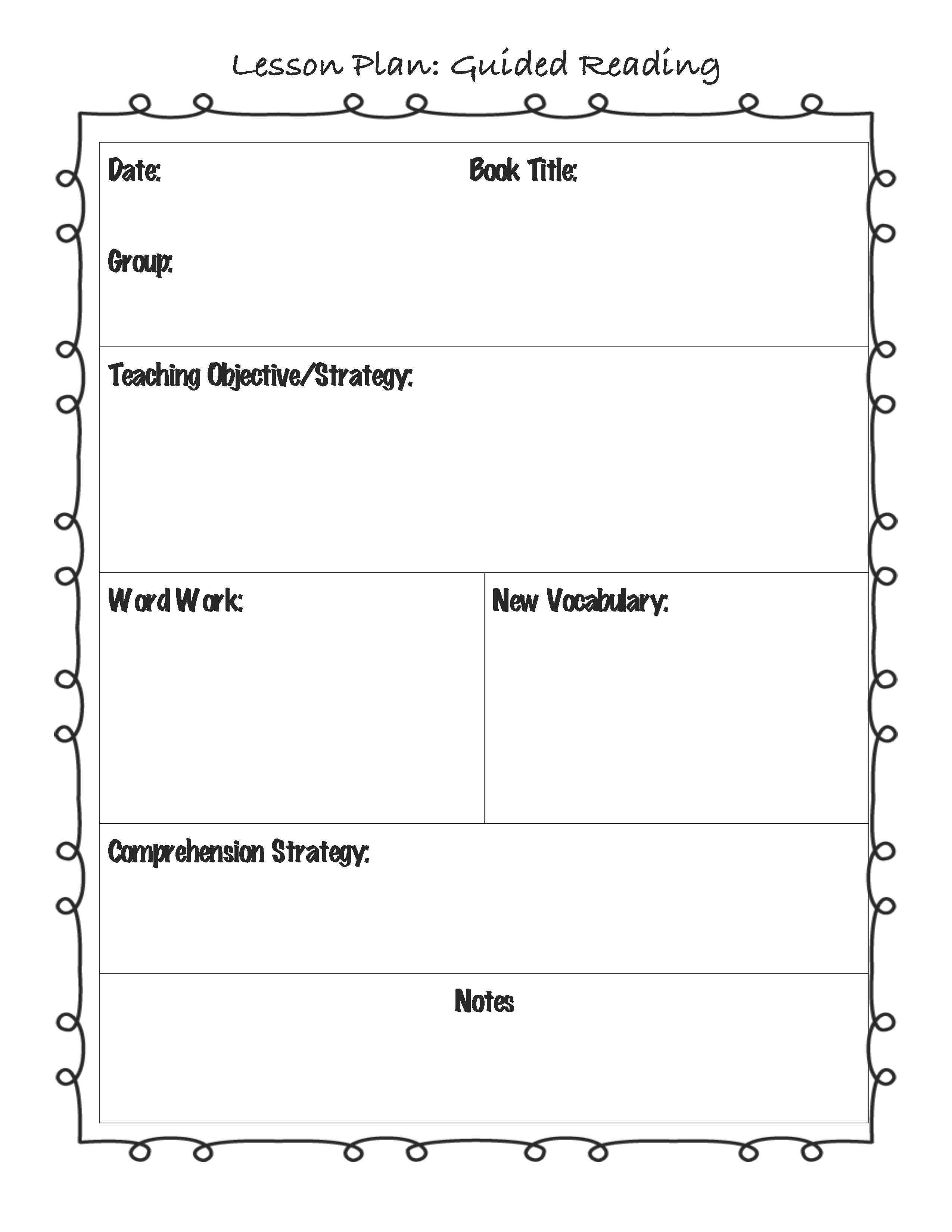 Free Printable Guided Reading Lesson Plans