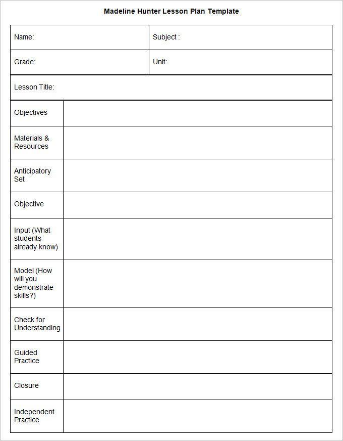 Madeline Hunter Lesson Plan Template 3 Free Word Documents Downlaoad 