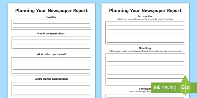 Newspaper Report Planning Teaching Resources