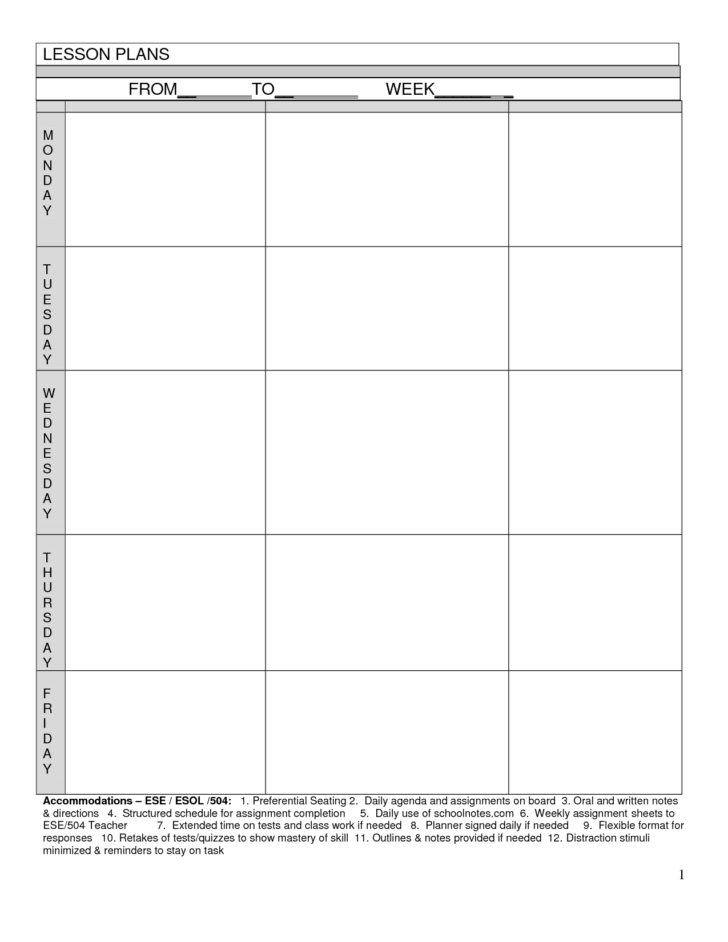 Printable Blank Lesson Plan Sheets