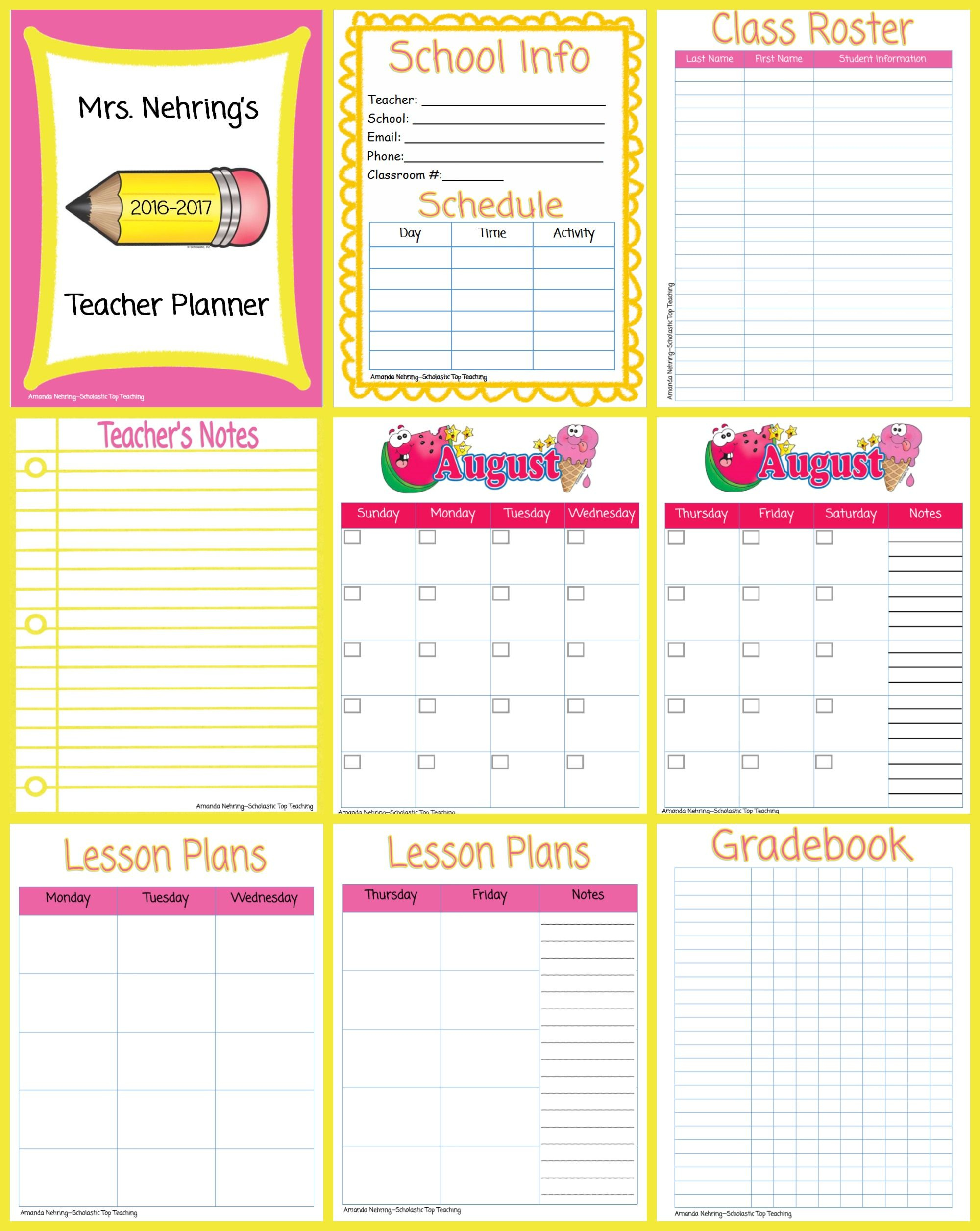 Pink And Yellow Planner Pages Teacher Planner Printables Teacher 