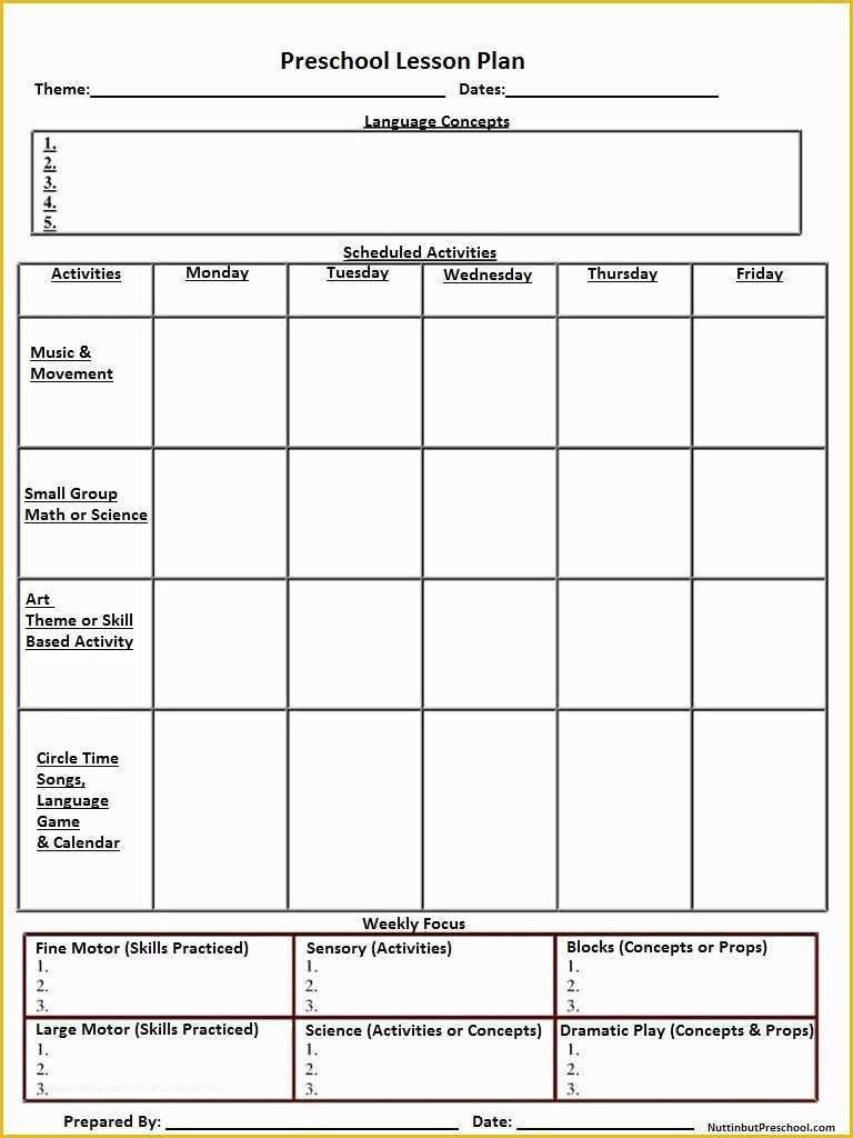 Pre K Lesson Plan Template Free Of Blank Preschool Weekly Lesson Plan 