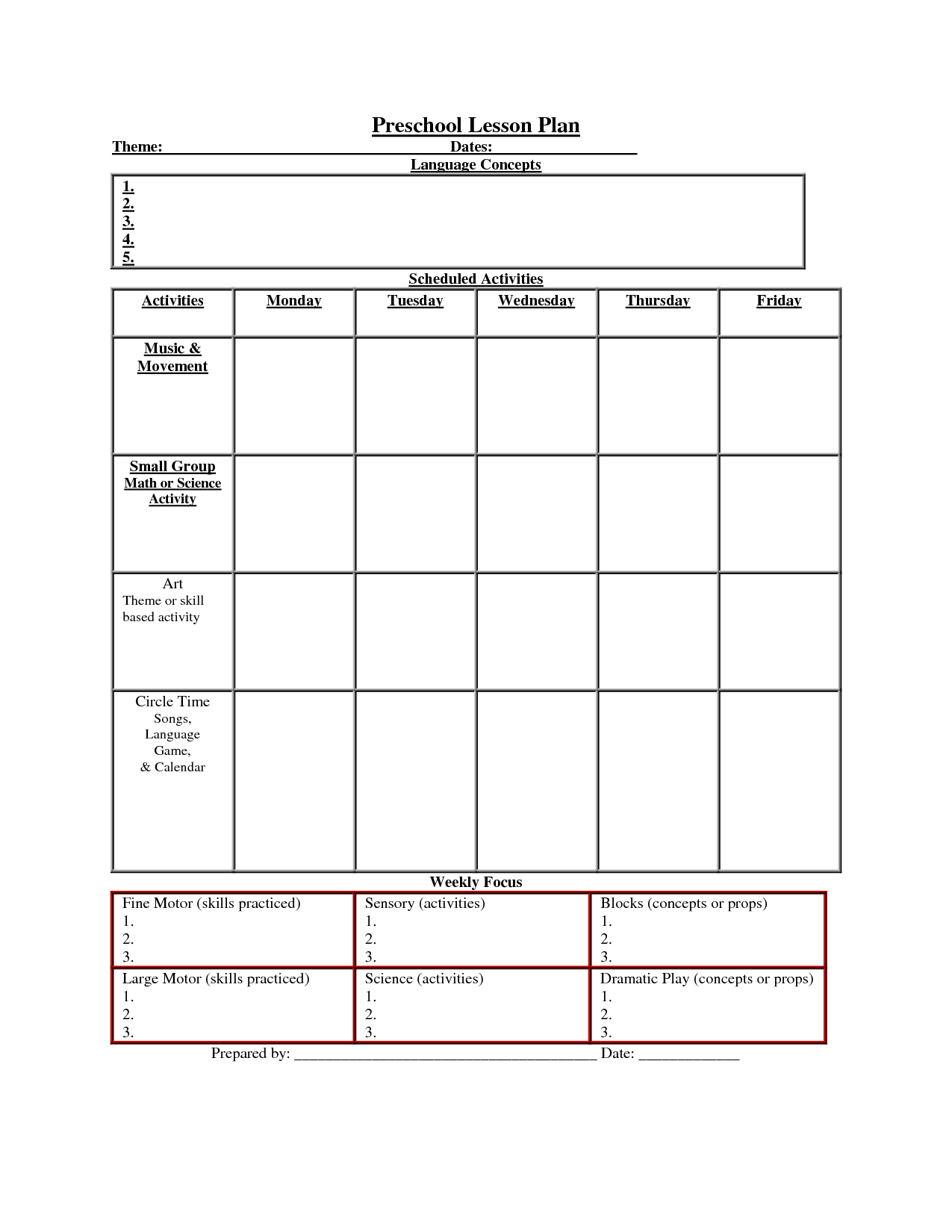 Preschool Lesson Plan DOC Preschool Lesson Plan Template Lesson 