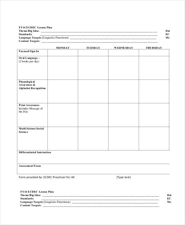 Free Printable Preschool Lesson Plans PDF