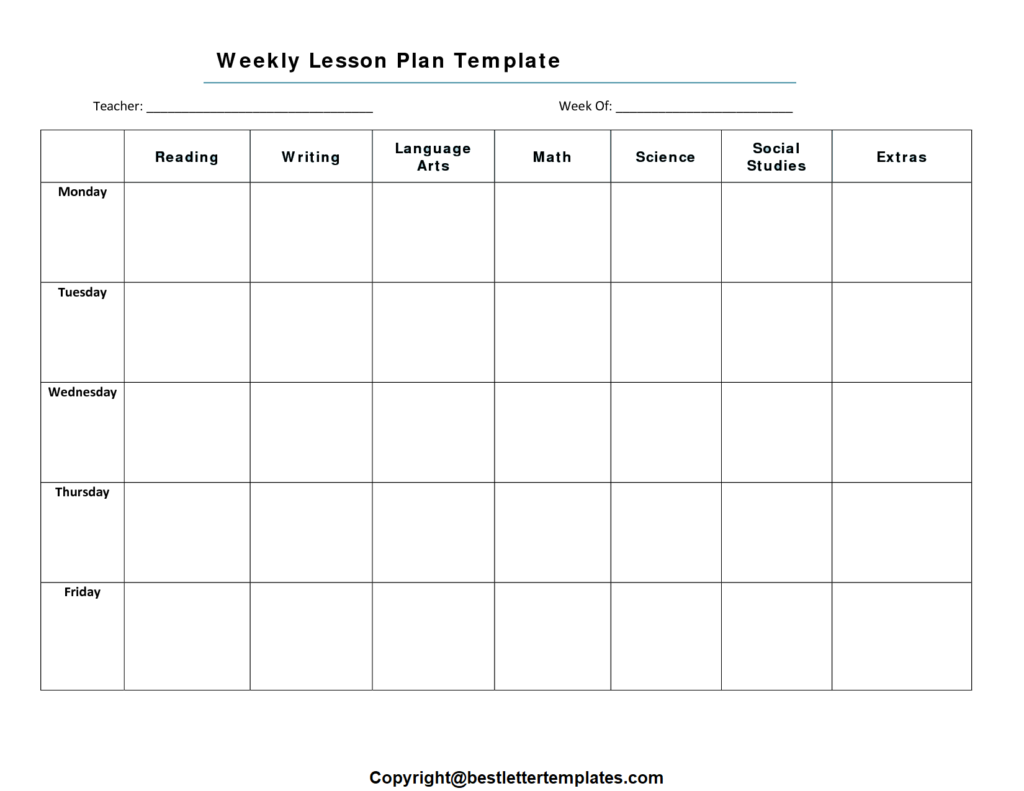 Printable Weekly Lesson Planner Template Doc Pdf 