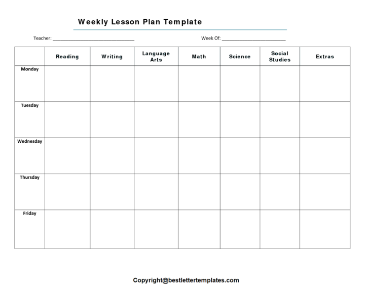 Printable Weekly Lesson Plan Template PDF