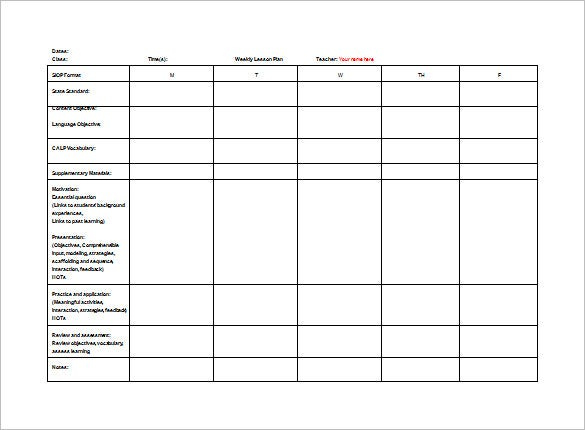Teacher Lesson Plan Template 8 Free Sample Example Format Download 
