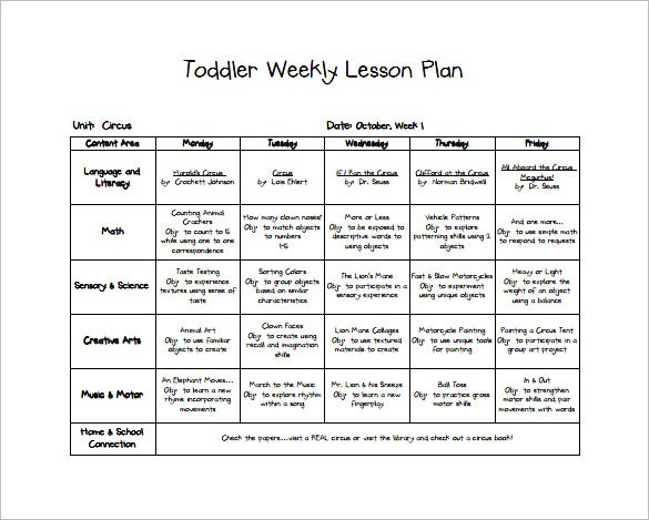 Printable Lesson Plans For Toddlers