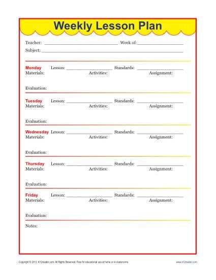 Weekly Detailed Lesson Plan Template Elementary Weekly Lesson Plan 