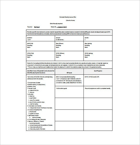 Free Printable Special Education Lesson Plan Templates Printable Lesson Plans